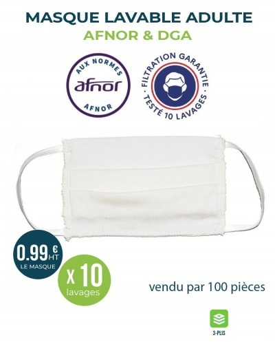 MASQUE BARRIERE LAVABLE AFNOR  -PACK DE 100 PIECES